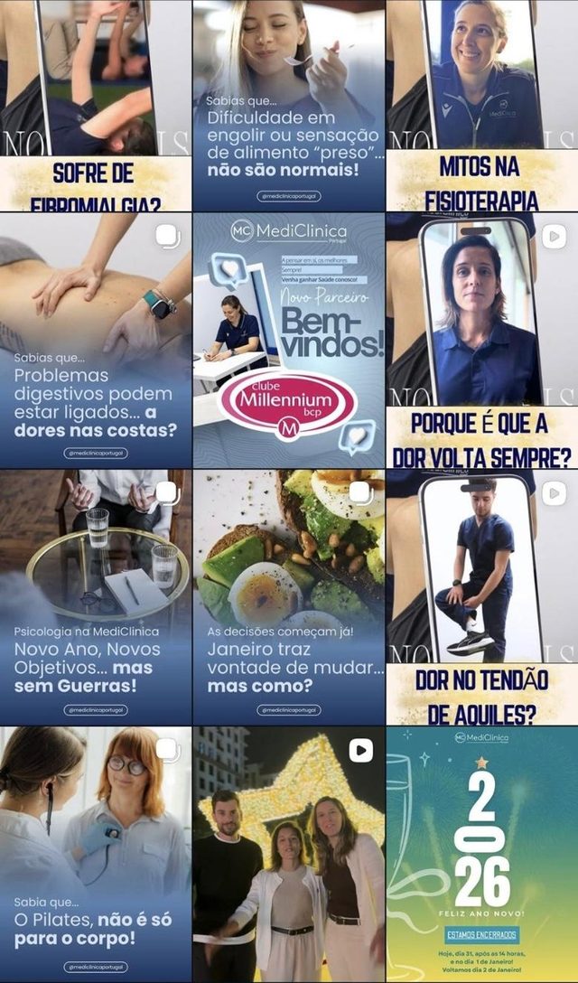 Feed Instagram antes - clínica de fisioterapia e osteopatia em Lisboa