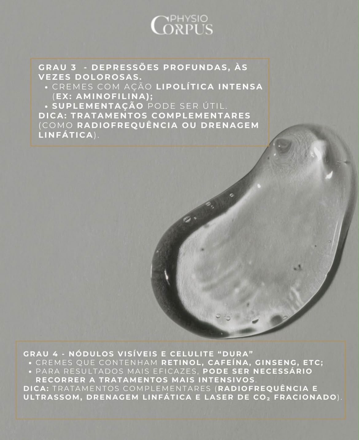Carrossel Instagram Physio Corpus - graus 3 e 4 de celulite